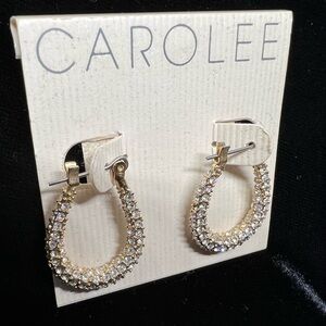 Carolee Gold tone and Pave’ set Crystal /Rhinestone Hoop Earrings NWT